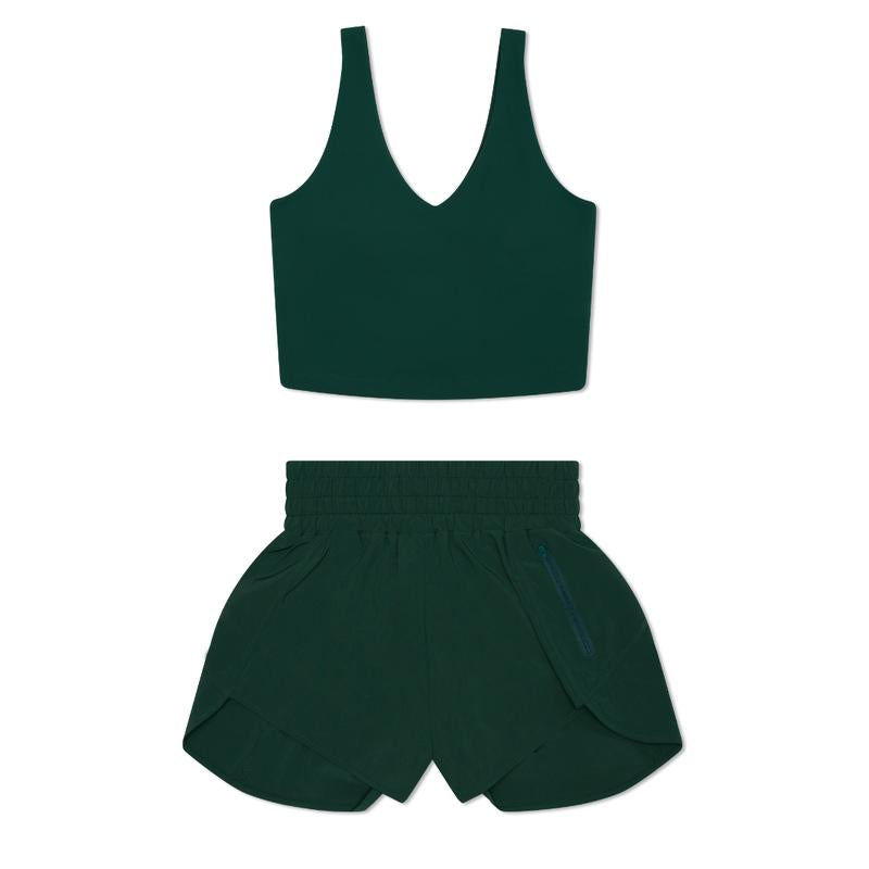Green Activewear Set for Women - Top and Bottom - Buttery-Soft, Sustainably Made, Flattering, Comfortable, Moisture-Wicking, Quick-Drying, 4-Way Stretch | Perfect for Workouts, Yoga, Running Errands & Lounging