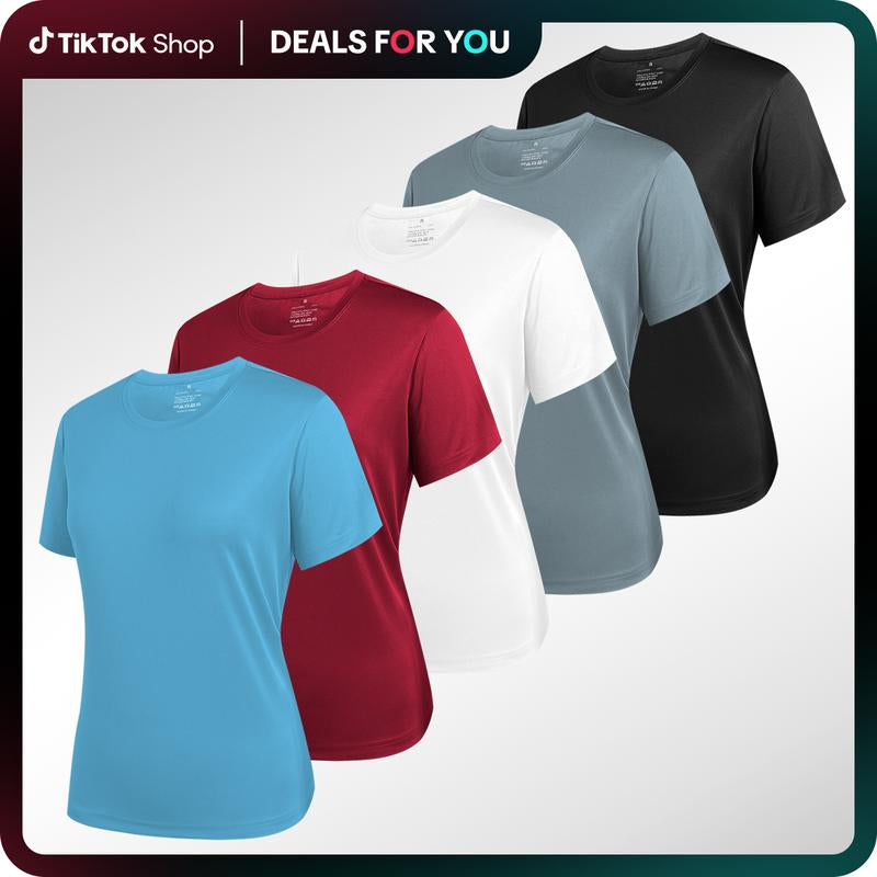 TELALEO 5 Value Pack Workout Shirts for Women Short Sleeve Athletic Active Tops Quick Dry Crew Neck T Shirt for Running Tennis Dealsforyoudays