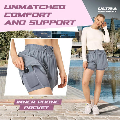 Ultra Performance Gym Shorts Women Pack of 2, Nylon Compression Workout Shorts Women with Liner