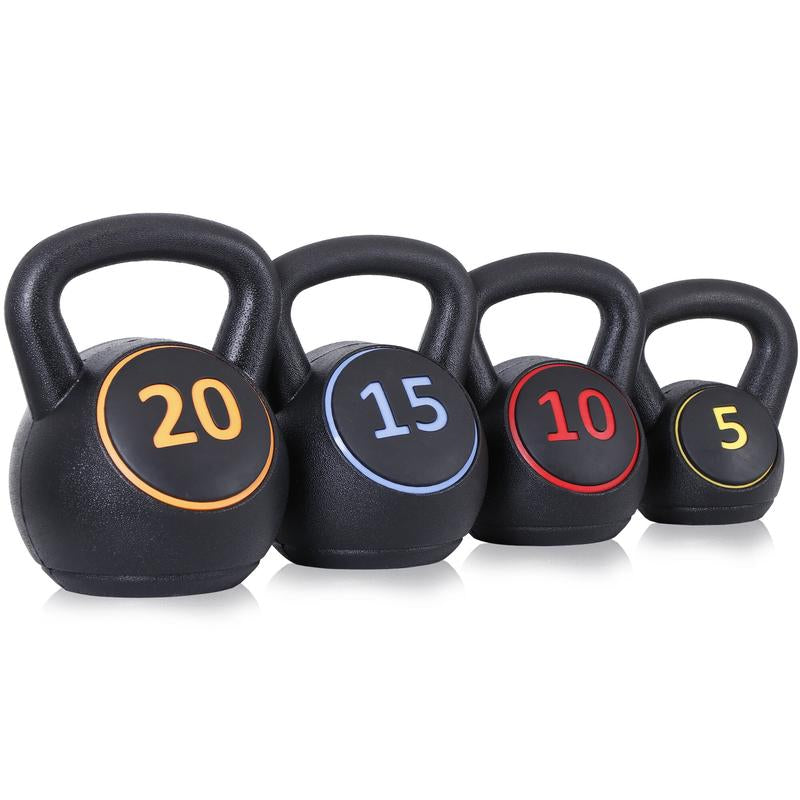 ZENY 4 Piece Kettlebell Set - 5Lb 10Lb 15Lb 20Lb Workout Fitness Weight Set Wide Grap