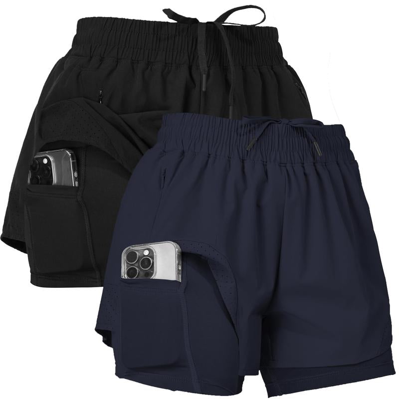 Ultra Performance Gym Shorts Women Pack of 2, Nylon Compression Workout Shorts Women with Liner