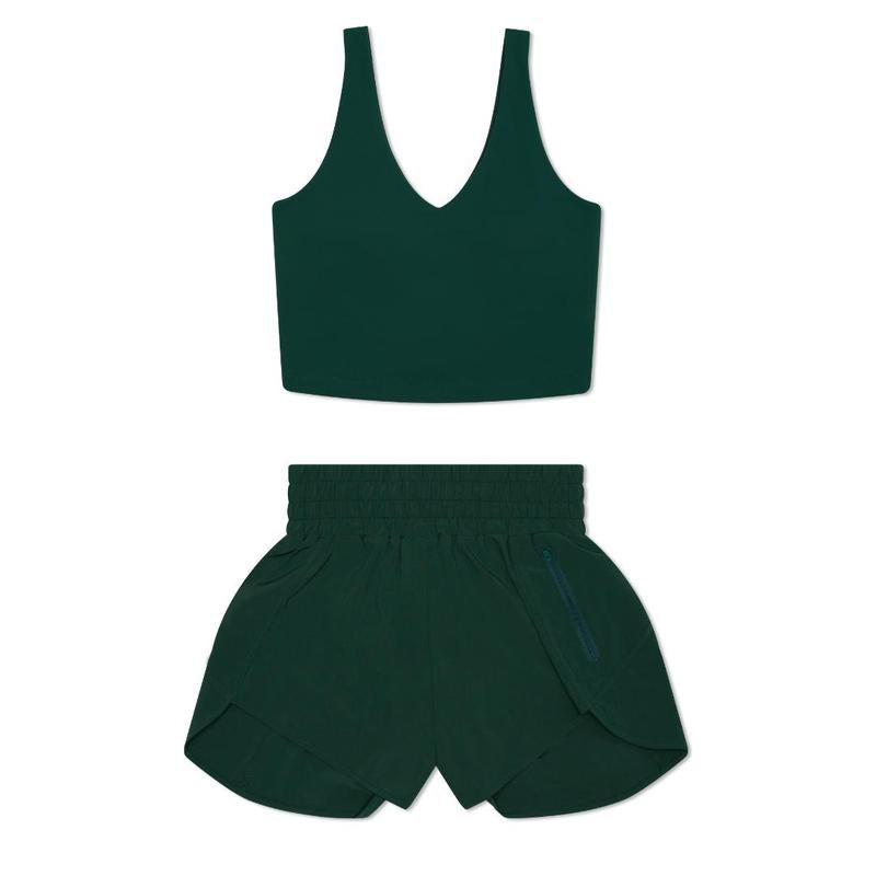 Green Activewear Set for Women - Top and Bottom - Buttery-Soft, Sustainably Made, Flattering, Comfortable, Moisture-Wicking, Quick-Drying, 4-Way Stretch | Perfect for Workouts, Yoga, Running Errands & Lounging