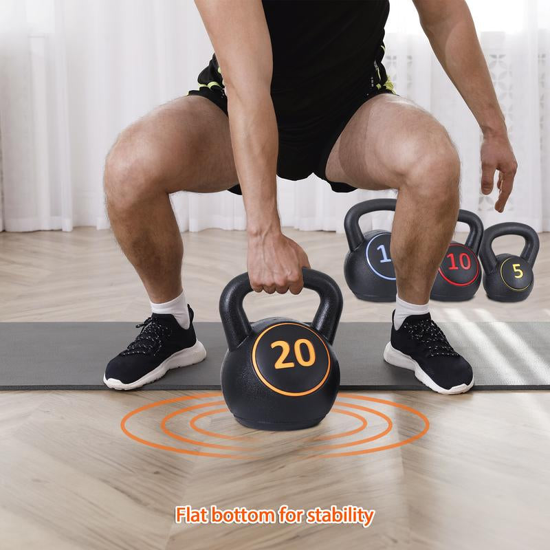 ZENY 4 Piece Kettlebell Set - 5Lb 10Lb 15Lb 20Lb Workout Fitness Weight Set Wide Grap