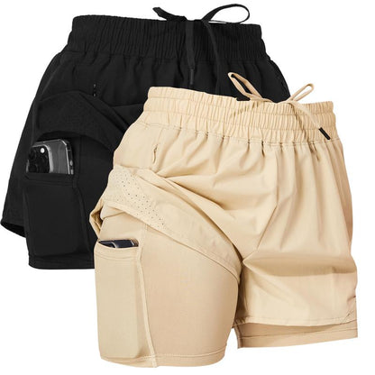 Ultra Performance Gym Shorts Women Pack of 2, Nylon Compression Workout Shorts Women with Liner